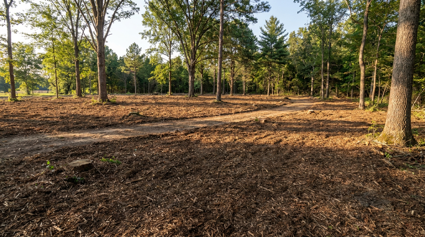 Cleared, open land after forestry mulching
