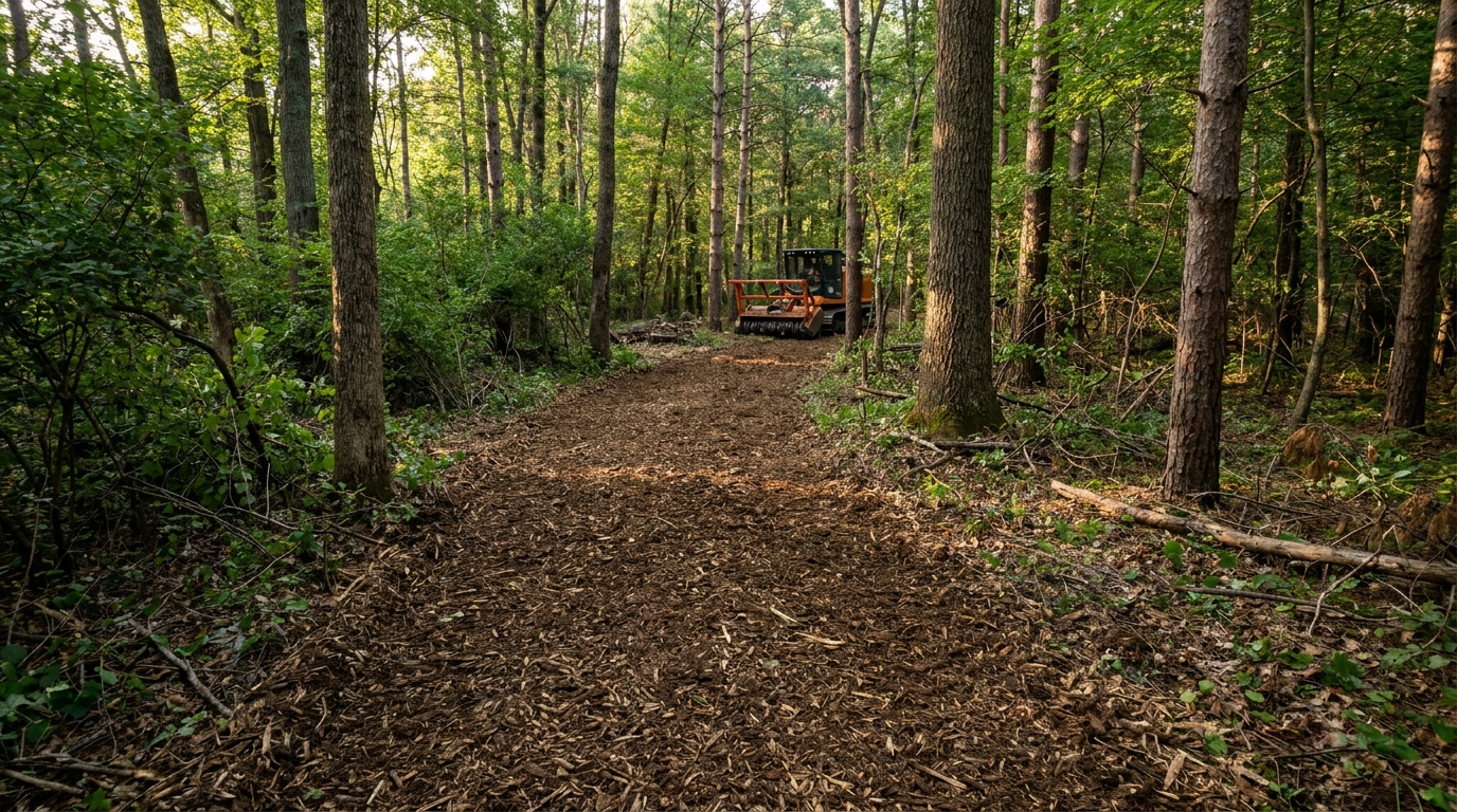 Forestry mulcher cutting a path through the woods